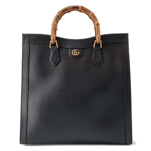 Gucci Handbags - Gucci Diana Bamboo Leather Tote Bag Black